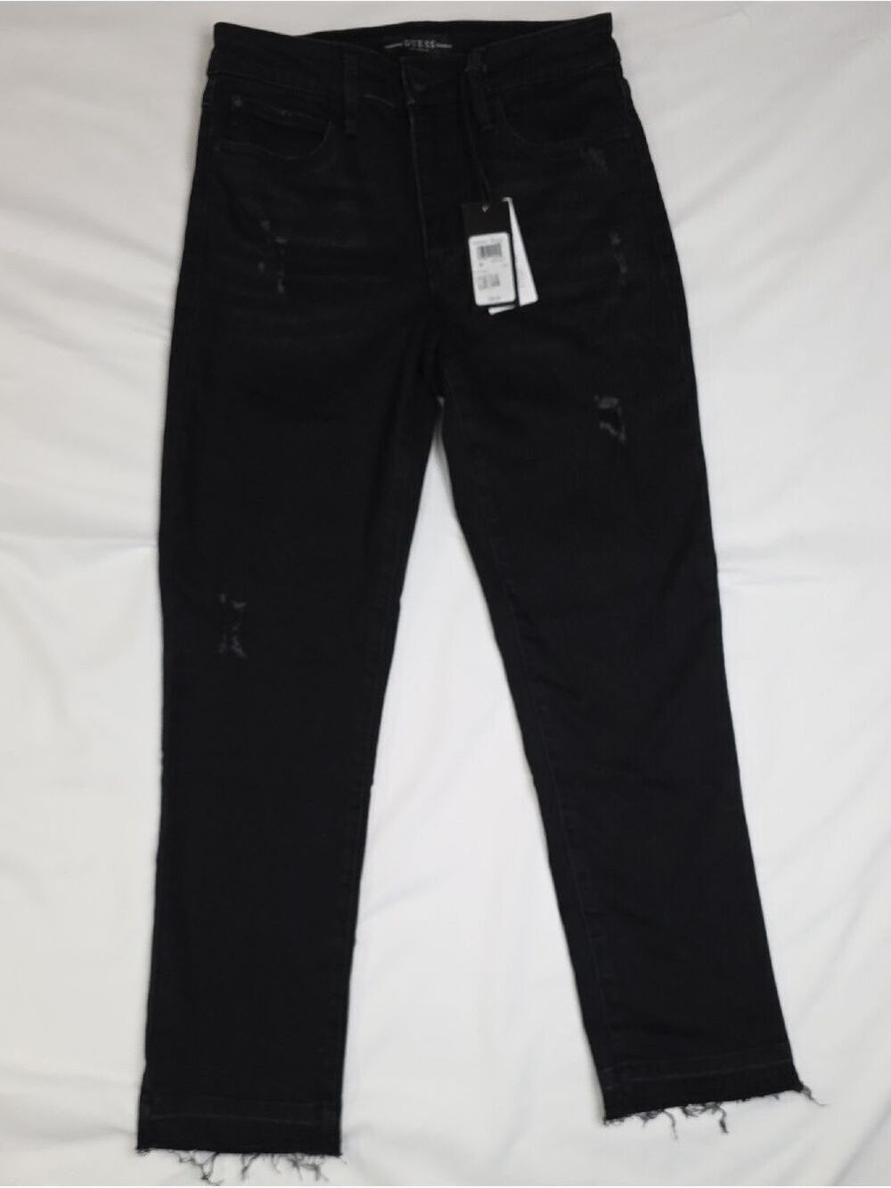 Black Distressed Straight-Leg Jeans 26